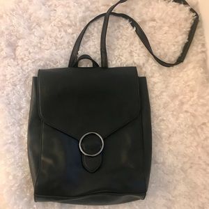 Black Pleather Crossbody Backpack Purse